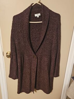 Studio Works Brown Heathered Shawl Collar Long Cardigan